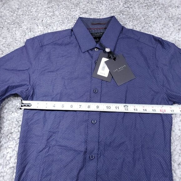 Ted Baker Men's Dobby Geometric Print Shirt Size 1 XS Blue Button Front Dobbie - Picture 6 of 11